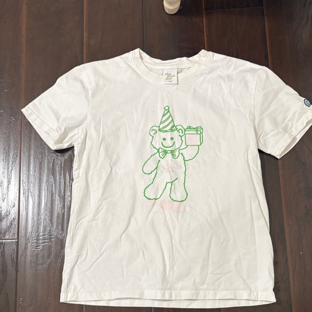Kids White T-Shirt with Green Bear Design